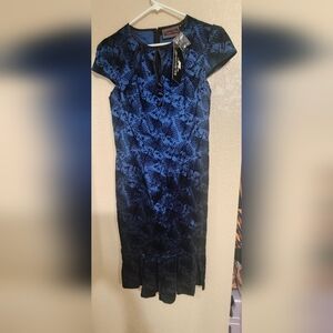 NWT Voodoo Vixen Elegant Blue Floral Dress Trumpet Bottom